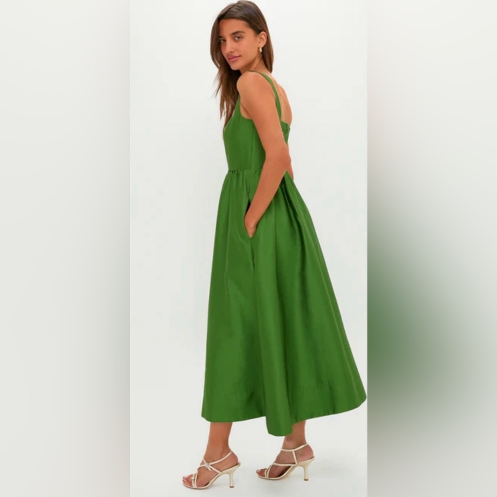 Tuckernuck Green Dupioni Esme Dress Midi Sleeveless NWT Xs - Picture 3 of 10